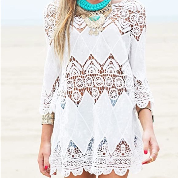 White Lace Beach Dress Bikini Cover